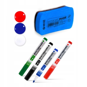 Markery do tablic suchościeralnych + gąbka + magnesy ZESTAW MemoBe