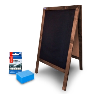 Potykacz reklamowy kredowy dwustronny czarny 90x50 cm Rama drewniana brązowa